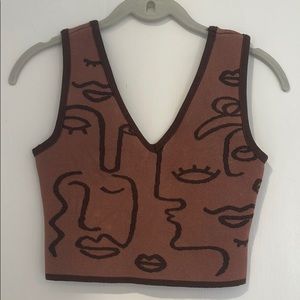 brown cropped sweater vest